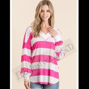 👄Hot Pink and White Striped LS Top